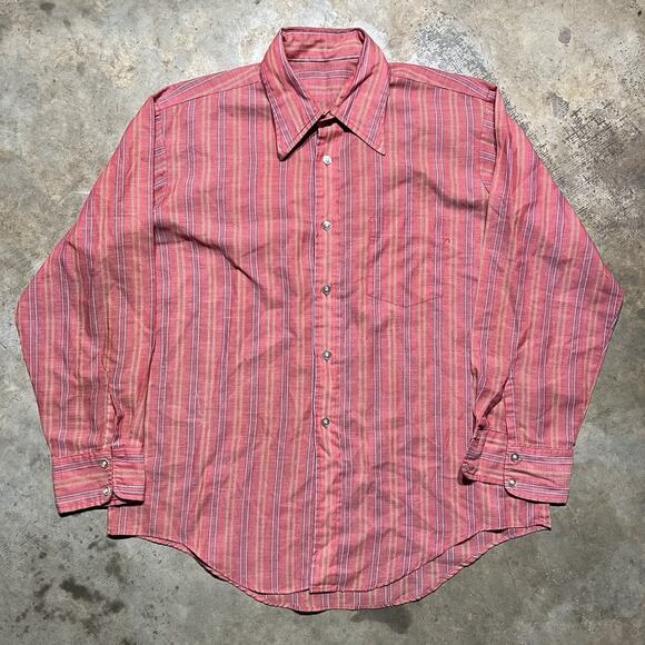 Vintage 70s Unbranded Pinkish/Red Striped Collar Shirt - Picture 1 of 3